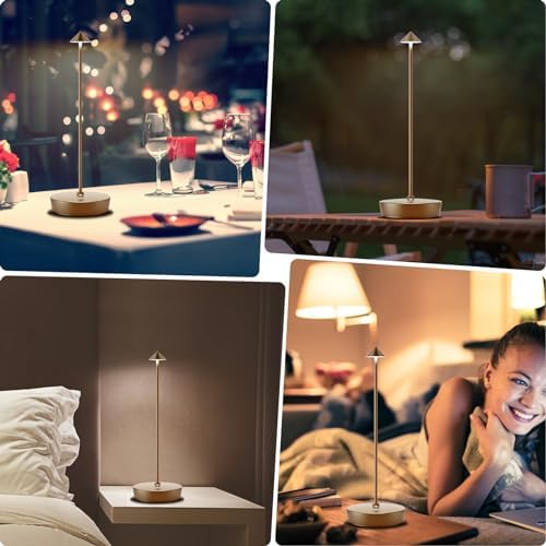 Set of 2 LED Cordless Table Lamp, Rechargeable Battery Operated Dimmable Restaurant Table Lamp, 6000mAh, Outdoor Patio Bronze