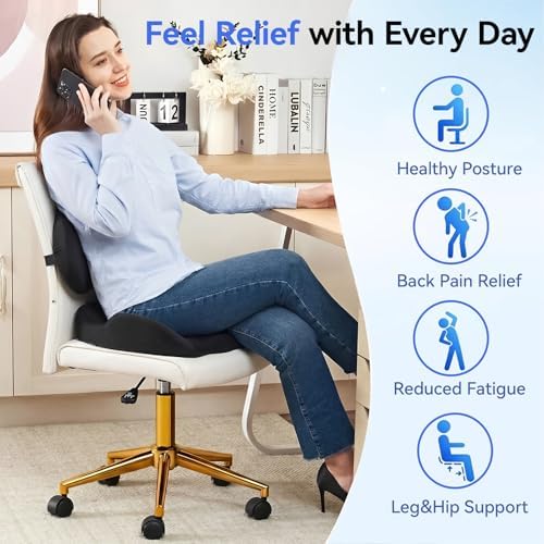 Extra Large Memory Foam Seat Cushion and Lumbar Support Pillow for Office Chair Pressure Relief Sciatica & Tailbone Pain Relief Chair Pad for Home,Car Seat,Wheelchair