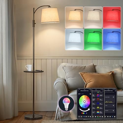 AIDENOEY Smart Floor Lamp with Side Table, Alexa & Google Assistant ﻿