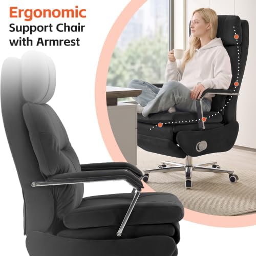 HUBSON 360° Swivel Big and Tall Velvet Executive Office Chairs, Black