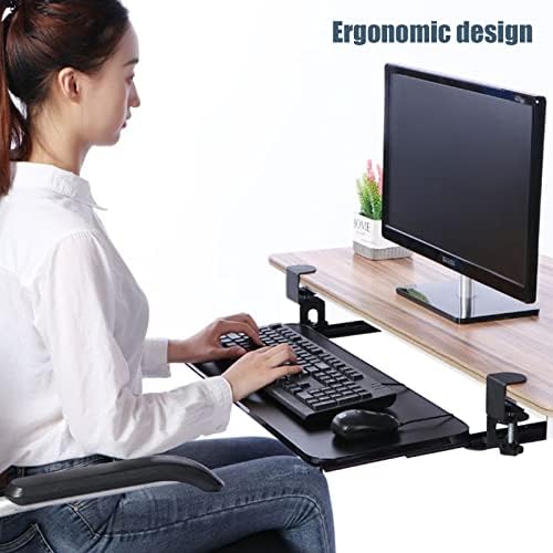 Slide Out Swivel Computer Keyboard Stand, Under Desk Adjustable Keyboard Tray with C Clamp, Home or Office Ergonomic Keyboard Shelf(52x25cm(20.5x9.8), Black)