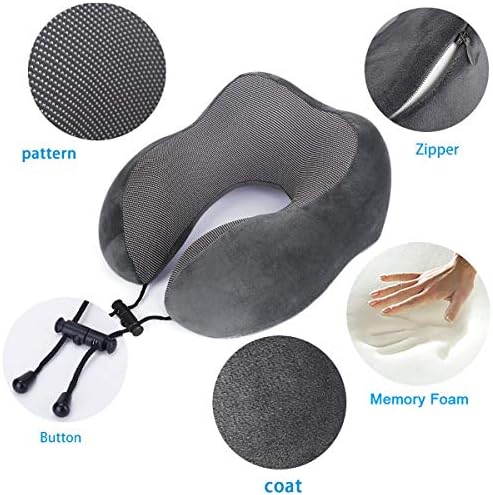 TALLGO Travel Pillow, Best Memory Foam Neck Pillow Head Support Soft Pillow for Sleeping Rest, Airplane Car & Home Use (Grey)