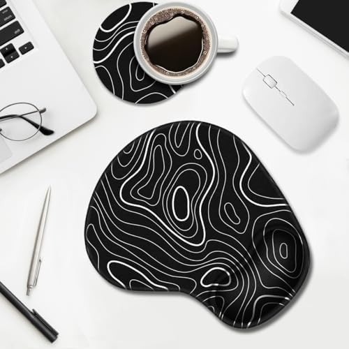Ergonomic Mouse Pad with Wrist Rest + Topographic Line Cup Mat