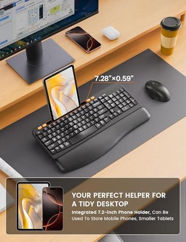 SABLUTE Ergonomic Wireless Keyboard and Mouse Combo with Wave Key