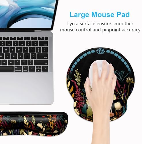 Dapesuom Keyboard Wrist Rest and Mouse Pad with Wrist Support, Cute Memory Foam Cushion for Keyboard and Mouse Set, Desktop Pad Rests with Non Slip Base for Easy Typing & Pain Relief, Floral Cartoon