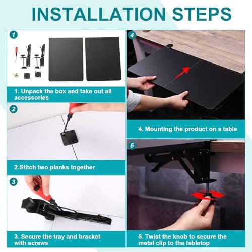 Yaocom Foldable Desk Extender 30 x 12 Inch Keyboard Tray Keyboard Extender for Desk Table Mount Arm Rest Shelf Foldable Drawer Tray for Dorm, Office, Kitchen Bar, RV Countertop, Black