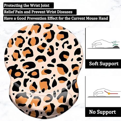 Ergonomic Wrist Support Mouse Pad - Comfortable Computer Mouse Pad with Non-Slip PU Base for Home Office Working Gaming (Leopard Print)