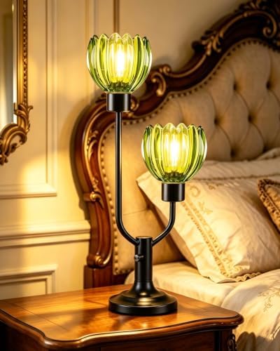 Lightdot Vintage Green Flower Table Lamp Bulbs Included Dimmable Glass Lamp