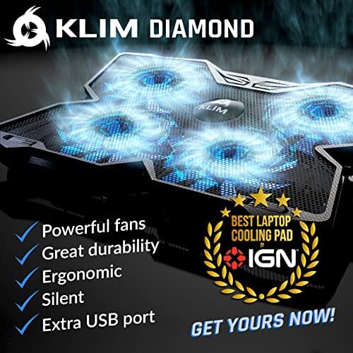 KLIM Wind Laptop Cooling Pad - More Than 500,000 Units Sold - New Version - Powerful Rapid Action Laptop Cooler - Laptop Stand with 4 Cooling Fans - 2 USB Ports - PC Mac PS5 PS4 Xbox One - Diamond