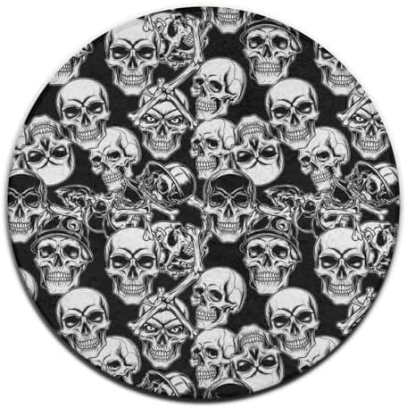 Men's Large Home Decor Mat, Soft Round Yoga Carpet, Non Slip Machine Washable Home Office Circle Rug Cool Funny Goth Skulls Art, 36inch