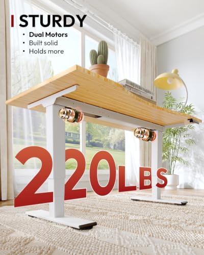 SANODESK Solid Bamboo Dual Motor Standing Desk, 220 lbs, 55×28