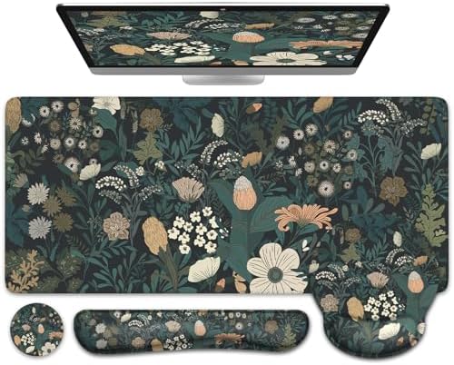 iCasso Desk Cover Mat, 4in1 Floral Large Mouse Pad with Wrist Rest