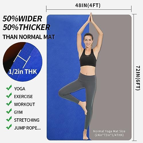Hatha Yoga Large TPE Yoga Mat 6'x4'x1/2" Extra Thick Non-Slip Exercise Mat - for Yoga Pilates & Home Gym Workouts