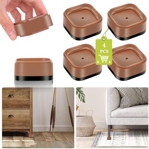 4 Pack Furniture Risers 1 Inch, Adjustable Bed Risers Heavy Duty for Table Desk Couch Chair Sofa Cabinet Bed Legs Dorm, Square Stackable Bed Raisers Blocks Lift Height 1", 2" or 3", Brown