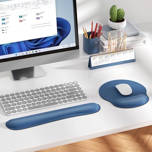 KTRIO Keyboard Wrist Rest & Mouse Pad with Wrist Rest, Navy Blue