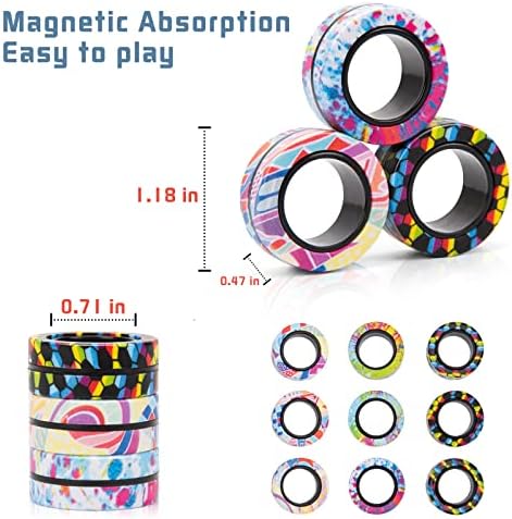 9Pcs Magnetic Rings Fidget Toys Adult Set, Idea ADHD Fidget Stress Toy Pack,Fidget Spinner Rings for Anxiety Relief Therapy Toys for Boy and Girl Ages 8-13,Teens Gift Easter Basket Stuffers