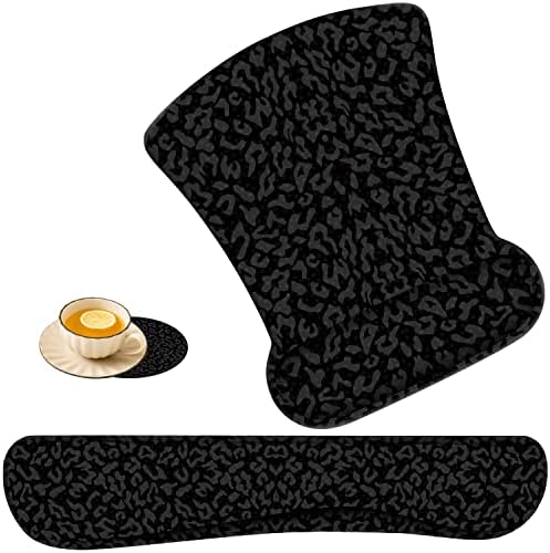 Keyboard Wrist Rest Pad and Ergonomic Mouse Pad Wrist Rest (with Coaster) Set, Non-Slip Base & with Memory Foam for Easy Typing and Wrist Pain Relief - Black Leopard Print