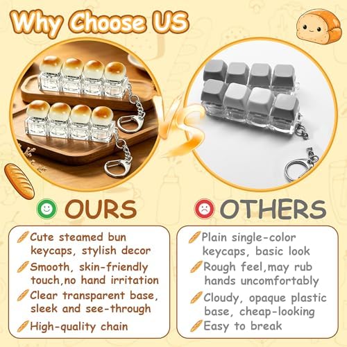 2 Pack Cute Keyboard Fidget Toy, Bread Shape Keyboard Fidget Keychain 4-in-1 Keyboard Decompression Button Finger Clicker Toys, Portable Tactile Button Sensory Fidget Toys Stress Relief Gifts（Y-Bread）