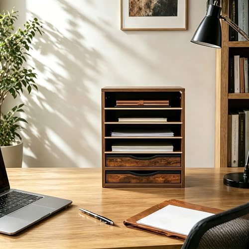 Wooden Mail Organizer, Desk Paper Organizer Wood, Brown