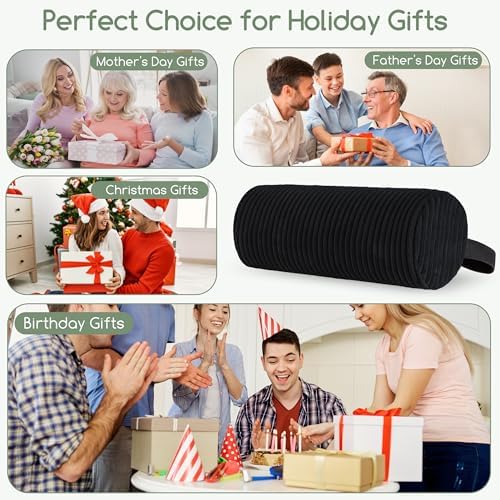 HIGOGOGO Lumbar Roll Lumbar Support Pillow for Office Chairs, Cars, and Gaming Chairs, Back Cushion with Washable Cover & Adjustable Strap to Relieve Back Pain and Improve Posture, 15"x6"x5", Black