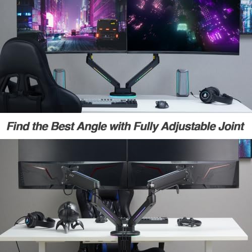 AVLT RGB Gaming Dual Monitor Arm Desk Mount for 27-43" Screens - Black