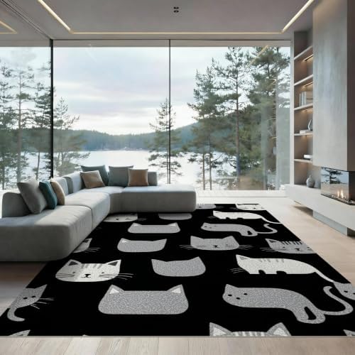 8'x10' Midnight Black Cat with Silver Accents Ultra-Soft Area Rug