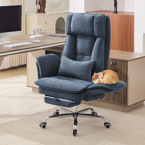 HUBSON Big and Tall Office Chair, Flip Armrest & Footrest for Pets, Blue