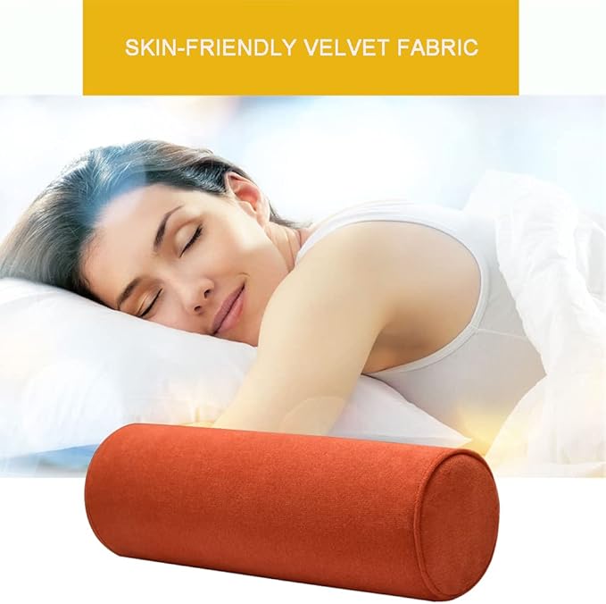 Cylinder Round Memory Foam Support Pillows Cervical Neck Roll Pillow with Pillowcase Soft, Comfortable and Breathable for Sleeping, Chair, Car, Sofa，Travel (Orange, 18x6)