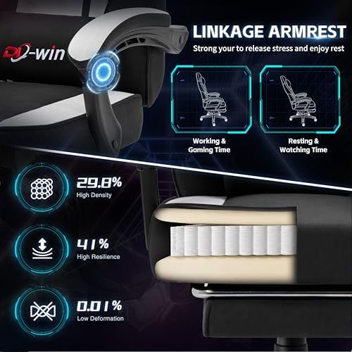 Gaming Chair for Adults with Footrest & Massage Lumbar Support, Ergonomic High Back Gamer Chair, Adjustable Swivel Computer Gaming Chairs with Headrest and Linkage Armrests,Black