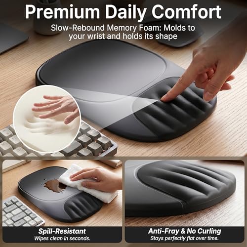 Ergonomic Mouse Pad with Wrist Rest, Sloped Memory Foam Mousepad with Wrist Support, Cooling Channels, Non-Slip Base, Smooth Lycra Surface for Office, Gaming & Home Desk (Eclipse Black)