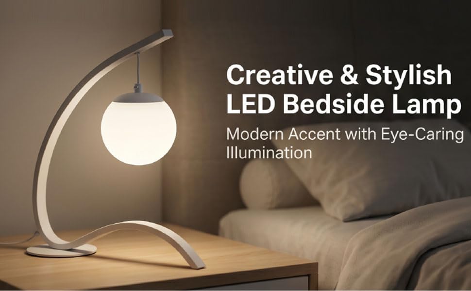 Luocute LED Bedside Lamp, 3 Brightness Levels 3 Color Temperatures Eye Caring Anti Glare Creative Desk Lamp with Iron PVC Construction, for Home Hotel Bedroom Study (White)