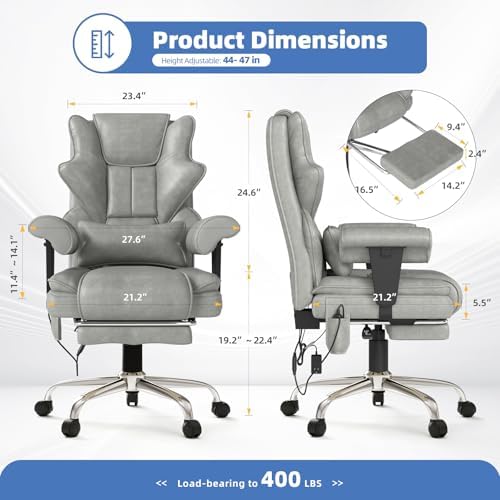 7-Point Massage Heated Executive Office Chair with Footrest, Gray