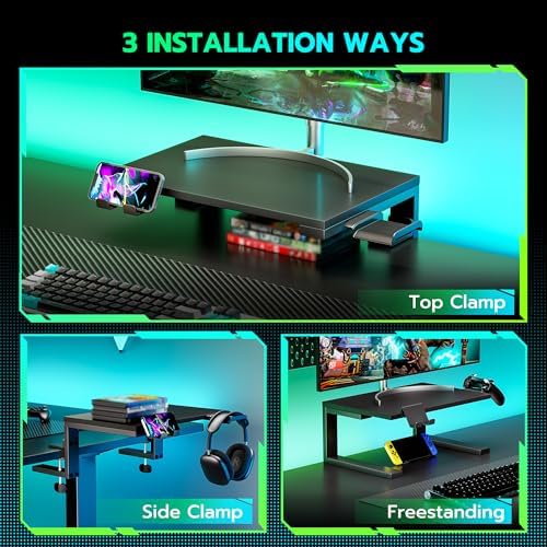 ARES WING Clamp-On 15" 3-in-1 Heavy Duty Desk Shelf Extender Black