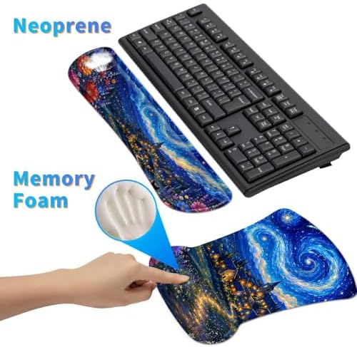 3-in-1 Ergonomic Memory Foam Keyboard Wrist Rest Pad Set, Galaxy Cat