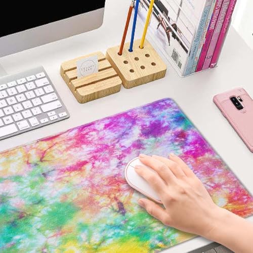 Colorful Tie Dye Pattern Desk Mat, Extended Big Mouse Mat for Home and Office, Large Gaming Mousepad Laptop Keyboard Mat with Non-Slip Rubber Base, Stitched Edges (31.50"x11.8"x0.12")