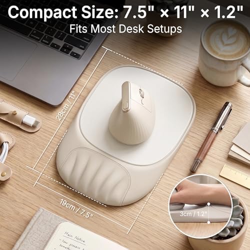 Ergonomic Mouse Pad with Wrist Rest, Sloped Memory Foam Mousepad with Wrist Support, Cooling Channels, Non-Slip Base, Smooth Lycra Surface for Office, Gaming & Home Desk (Oatmeal)
