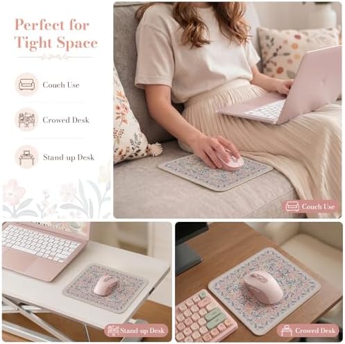 iCasso Aesthetic Small Mouse Pad, 9.5x7.9in,Home Office, Pink Floral