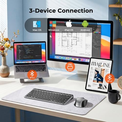 MEETION Wireless Ergonomic Keyboard and Mouse, Split Curved Bluetooth & 2.4G Keyboard Mouse Set, Cushioned Palm Rest, Full-Size, 4-Level DPI Adjustable Mouse (Dark Black)