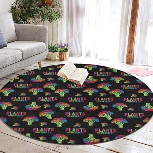 Men's Large Home Decor Mat, Soft Round Yoga Carpet, Non Slip Machine Washable Home Office Circle Rug Powered by Plants Vegan, 24inch