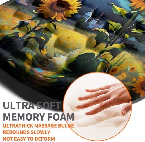 Ergonomic Joint Wrist Support Mouse Pad with Memory Foam Cushion Massage Bump, Carpal Tunnel Pain Relief Mousepad Slope Design for Wrist Rest, 11.8x7.9 in, Sunflower