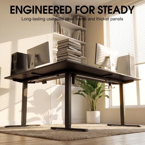 Furmax 63 x 55 Inch L Shaped Standing Desk with 2 Preset Heights, Electric Height Adjustable Computer Table, 2 Hooks & Feet Balance, Corner Sit Stand Desk for Home Office (Black, 63 x 55 Inch)