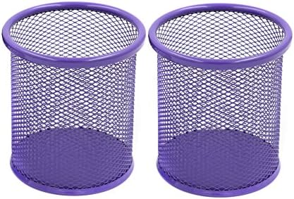 EasyPAG Pencil Holder for Desk, 2 Pack Metal Pen Organizer, Mesh Pencil Cup Organizer for Home, Office, Classroom, School, Purple