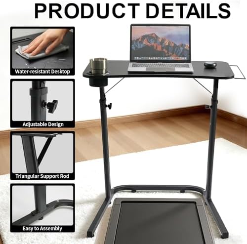 Stepwaver Treadmill Desk, Small Standing Desk for Walking Pad, 30-47 Inch Adjustable Height Walking Pad Stand for Treadmill, Portable Standing Table for Bike - Black