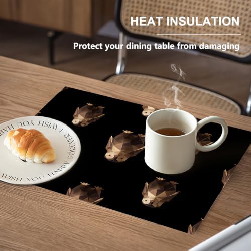 Cute Penguin Placemats, Geometric Pattern Dark Bronze Penguins Place Mats for Dining/Kitchen Table Waterproof Washable Linen Heat Insulation Dinner Table Mats 12X18 in 6 Pcs
