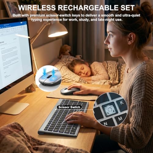 Wireless Keyboard and Mouse Combo, Ultra Slim Switch Scissor, Silent Design