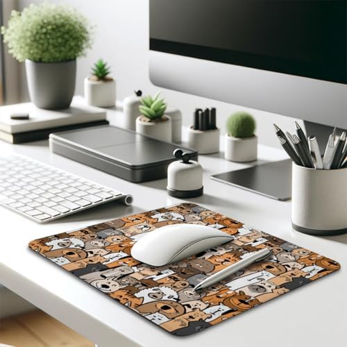 Cats and Dogs Mouse Pad, Retro Funny Domestic Animals Design Desk Mat