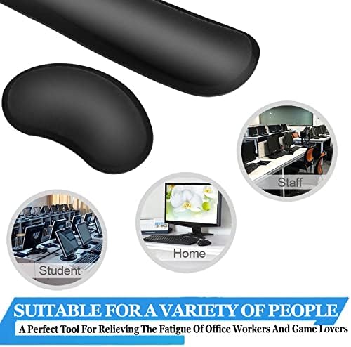 Keyboard Wrist Rest, BamLue Memory Foam Pad Set for Easy Typing & Pain Relief for Laptop, Office & Home, Ergonomic Sets for Keyboard, Gel Mouse Wrist Rest, Smooth Fiber Cushion Wrist Support-Black