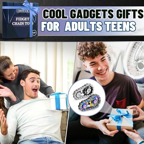 Metal Fidget Spinner Toys for Teens Boys Adults Bike Chain Roller Gadgets ADHD Figette Anxiety Stress Relief Items Quiet Figet Desk Offices EDC Men Easter Basket Stuffer - Rainbow+Black
