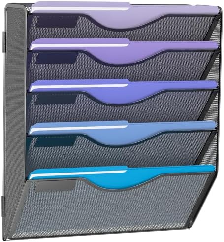Gawerk 5 Tier Hanging Wall File Organizer, Mesh Mail Paper Orgnization Hanging File Folder Holder for Home Office, Black