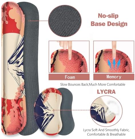 ToLuLu Large Mouse Pad Desk Pad Set, Wrist Rest Support Desk Mat for Keyboard Mouse, 4PCS 35.4”x15.7 XXL Giant Mouse Pad, Non-Slip Base Mousepad Office Desk Decor, Japanese Moon Red Cherry Blossom